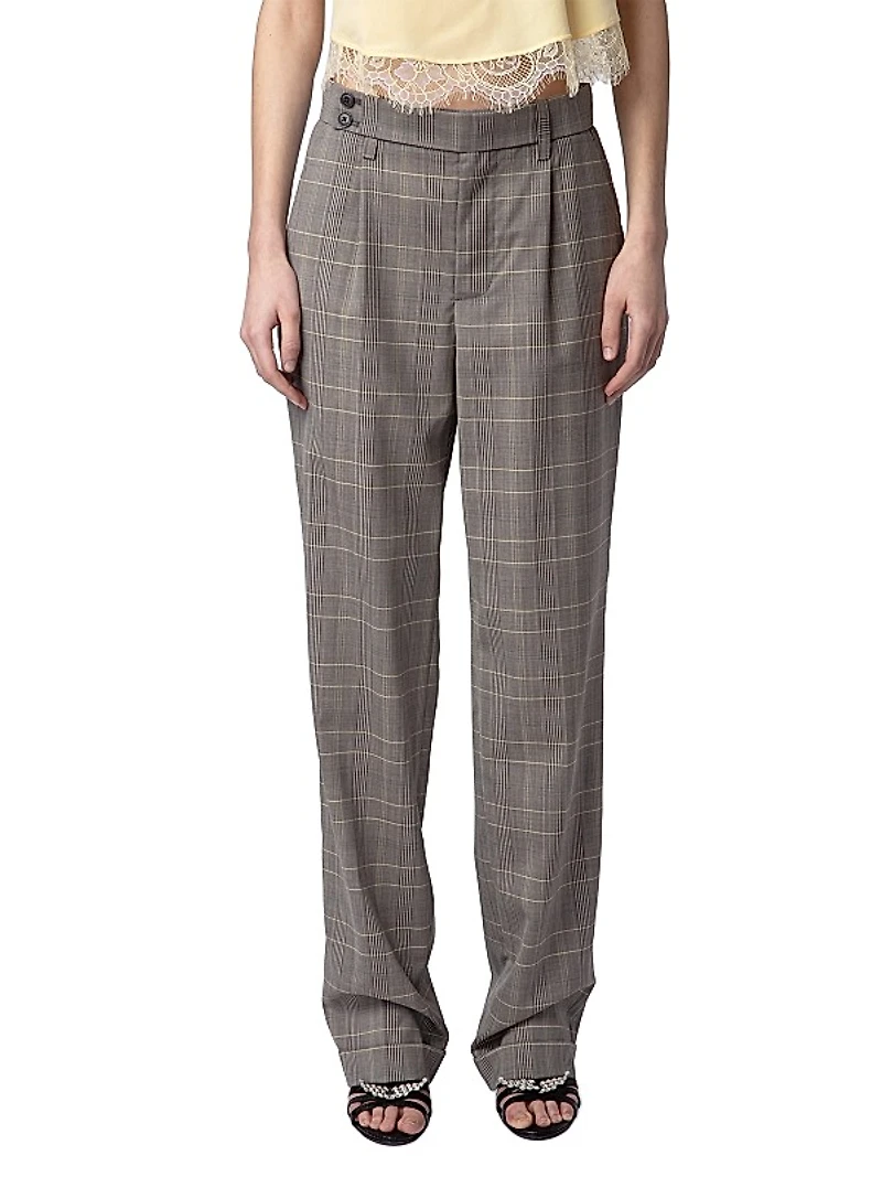 Pura Plaid Wool Wide-Leg Pants