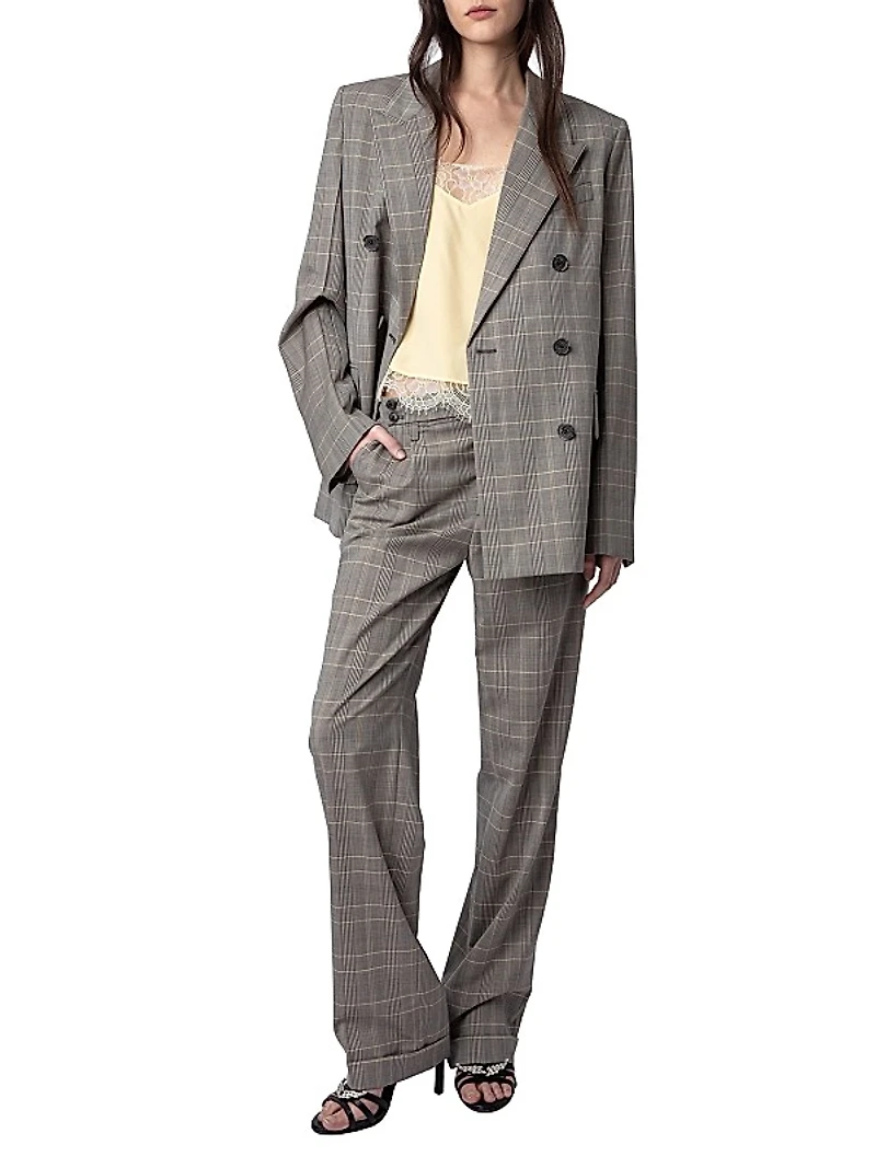 Pura Plaid Wool Wide-Leg Pants