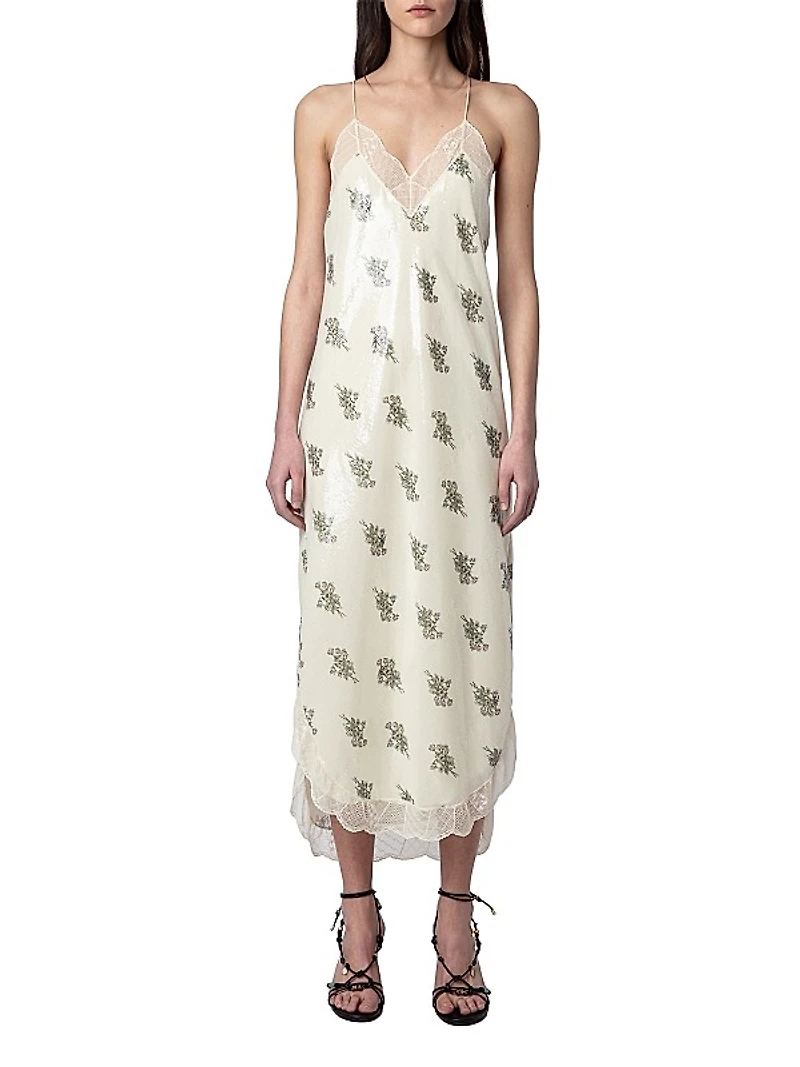 Ristyl Printed Sequined Midi-Slipdress