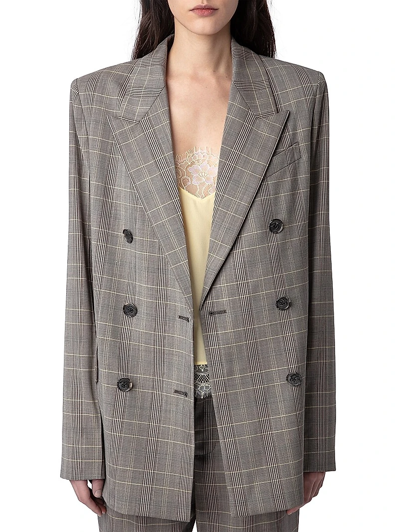 Vaena Prince Of Wales Check Double-Breasted Blazer