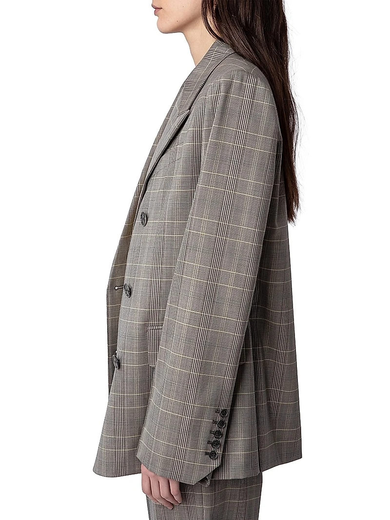 Vaena Prince Of Wales Check Double-Breasted Blazer
