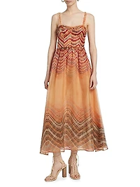 Gisele Striped Silk A-Line Midi-Dress