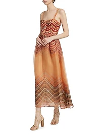 Gisele Striped Silk A-Line Midi-Dress