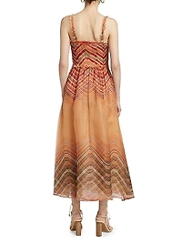 Gisele Striped Silk A-Line Midi-Dress