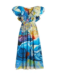 Francesca Printed Ruffle A-Line Midi-Dress