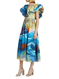 Francesca Printed Ruffle A-Line Midi-Dress