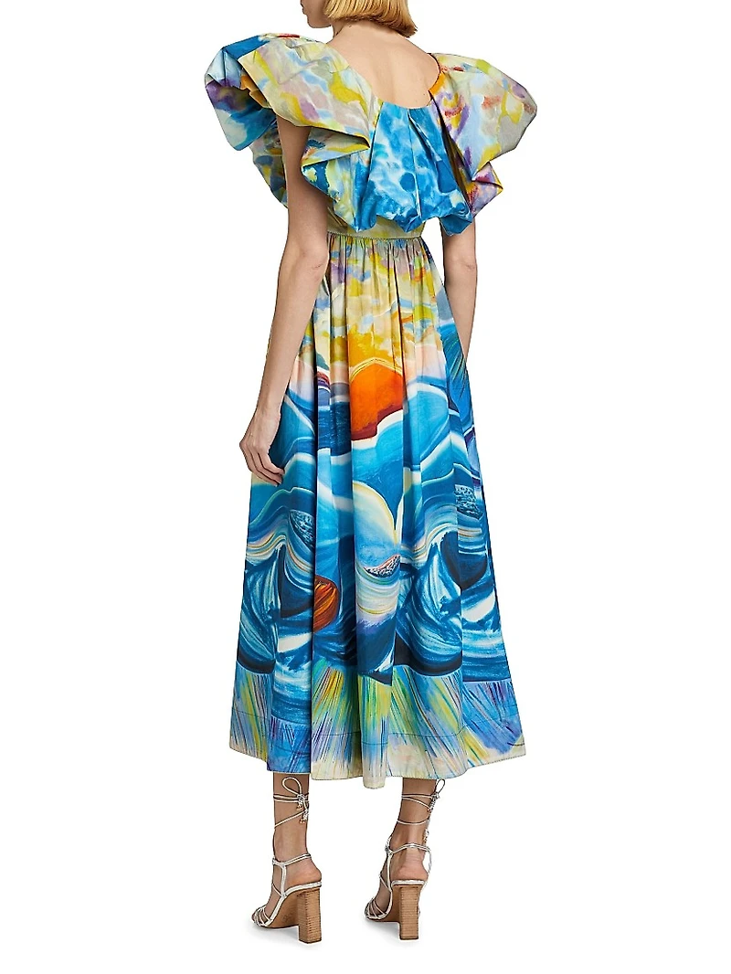 Francesca Printed Ruffle A-Line Midi-Dress