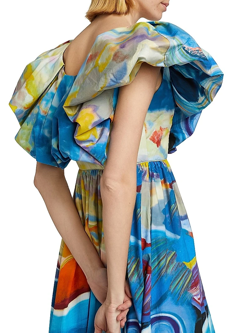Francesca Printed Ruffle A-Line Midi-Dress