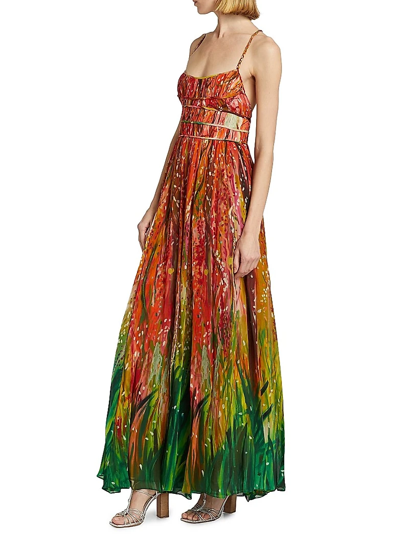 Rosie Printed Silk Georgette A-Line Maxi Dress