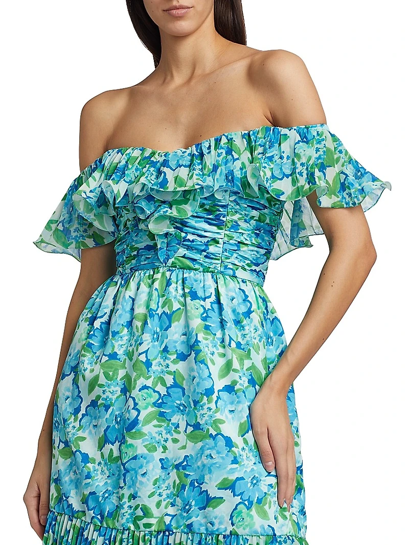 Pia Floral Pleated Maxi-Dress