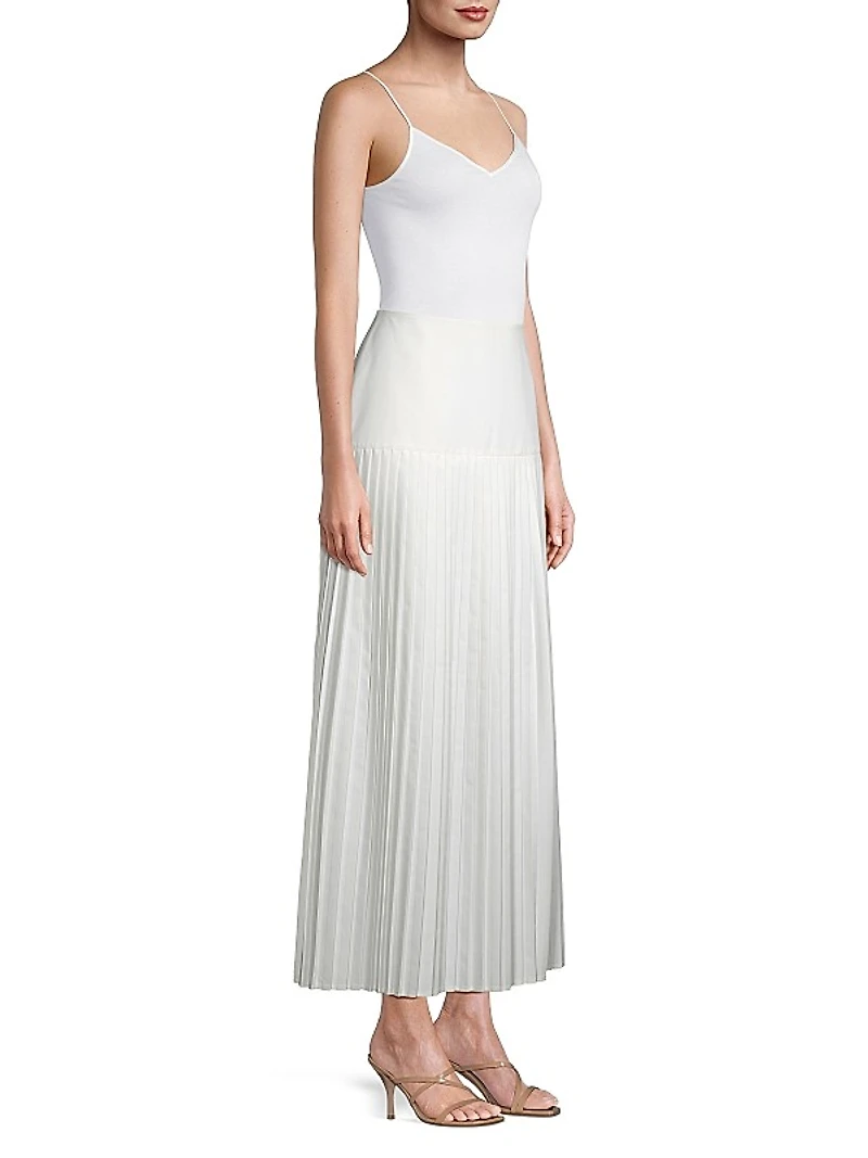 Drop-Waist Pleated Midi-Skirt