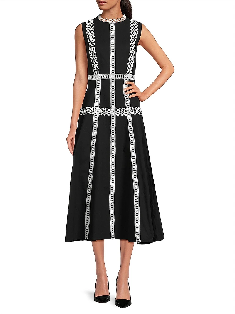Eyelet-Embroidered Modern-Fit Fit & Flare Maxi Dress
