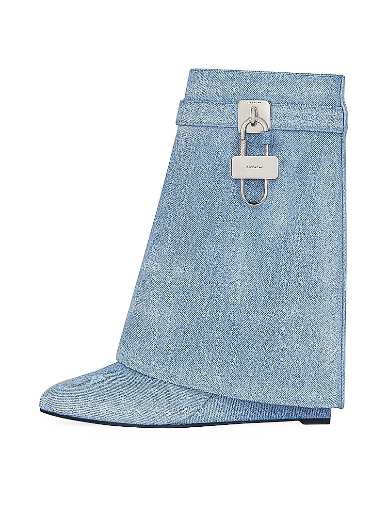 Shark Lock Ankle Boots in Washed Denim