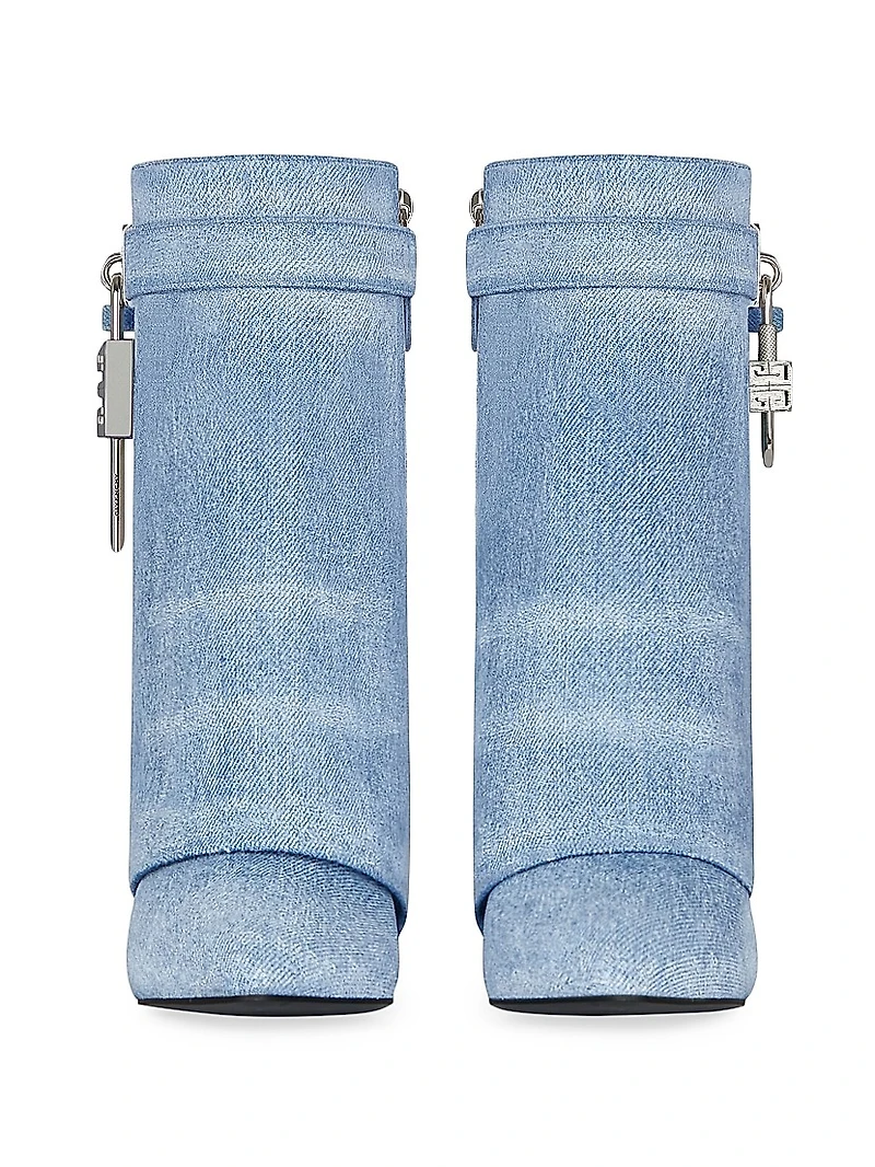 Shark Lock Ankle Boots in Washed Denim