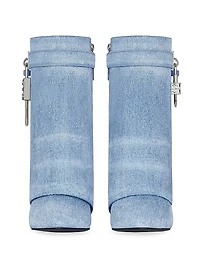 Shark Lock Ankle Boots in Washed Denim