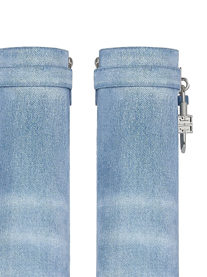 Shark Lock Ankle Boots in Washed Denim