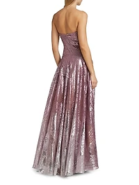 Sequined Strapless A-Line Gown