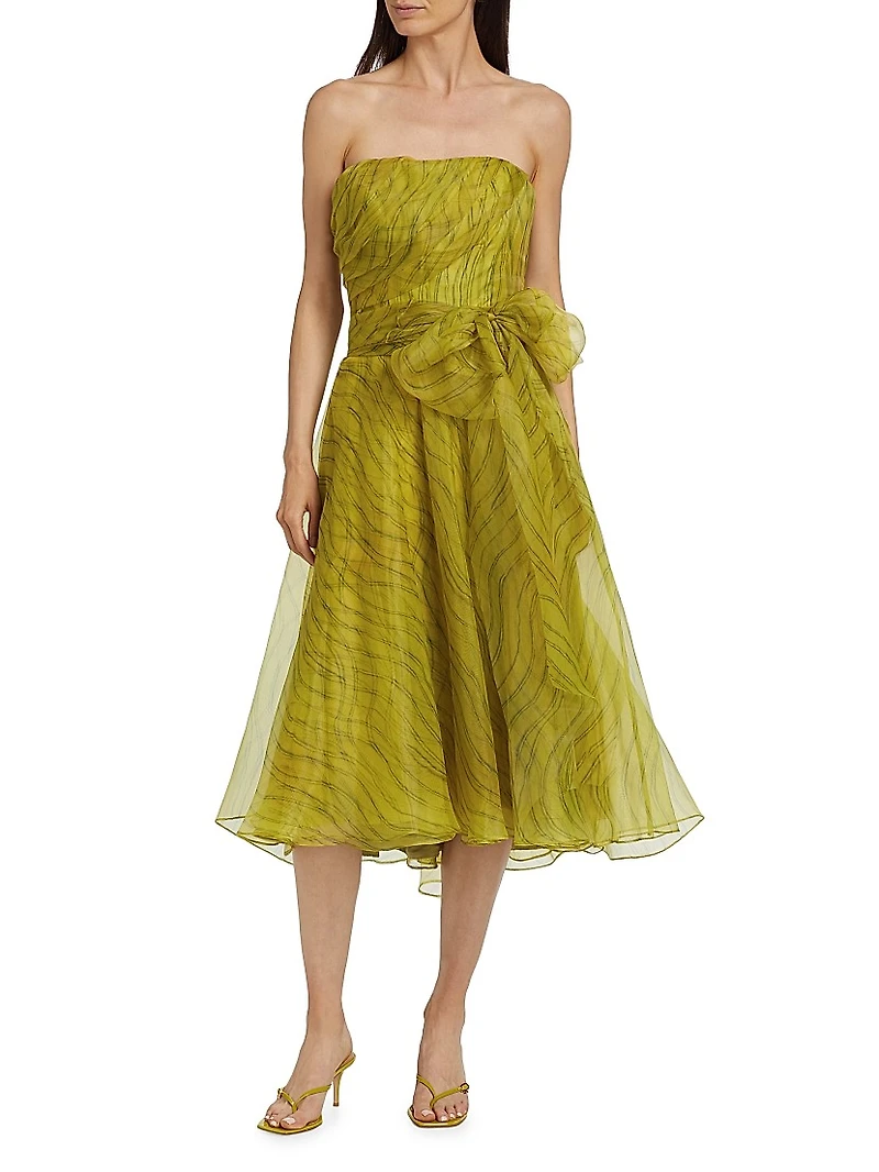 Brocade Belted Strapless Gown