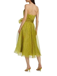 Brocade Belted Strapless Gown