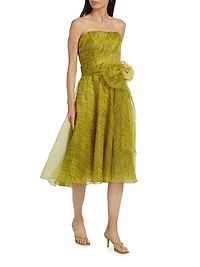 Brocade Belted Strapless Gown