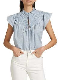 Floral Cotton Voile Short-Sleeve Blouse