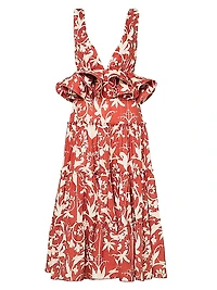 Alma Lago Maiz Linen Ruffled Midi-Dress