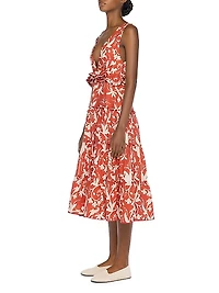 Alma Lago Maiz Linen Ruffled Midi-Dress
