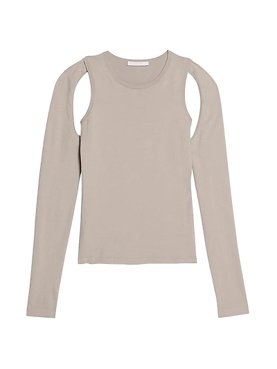 Cotton Cut-Out Crewneck Sweater