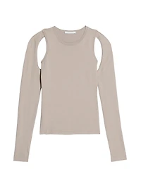 Cotton Cut-Out Crewneck Sweater