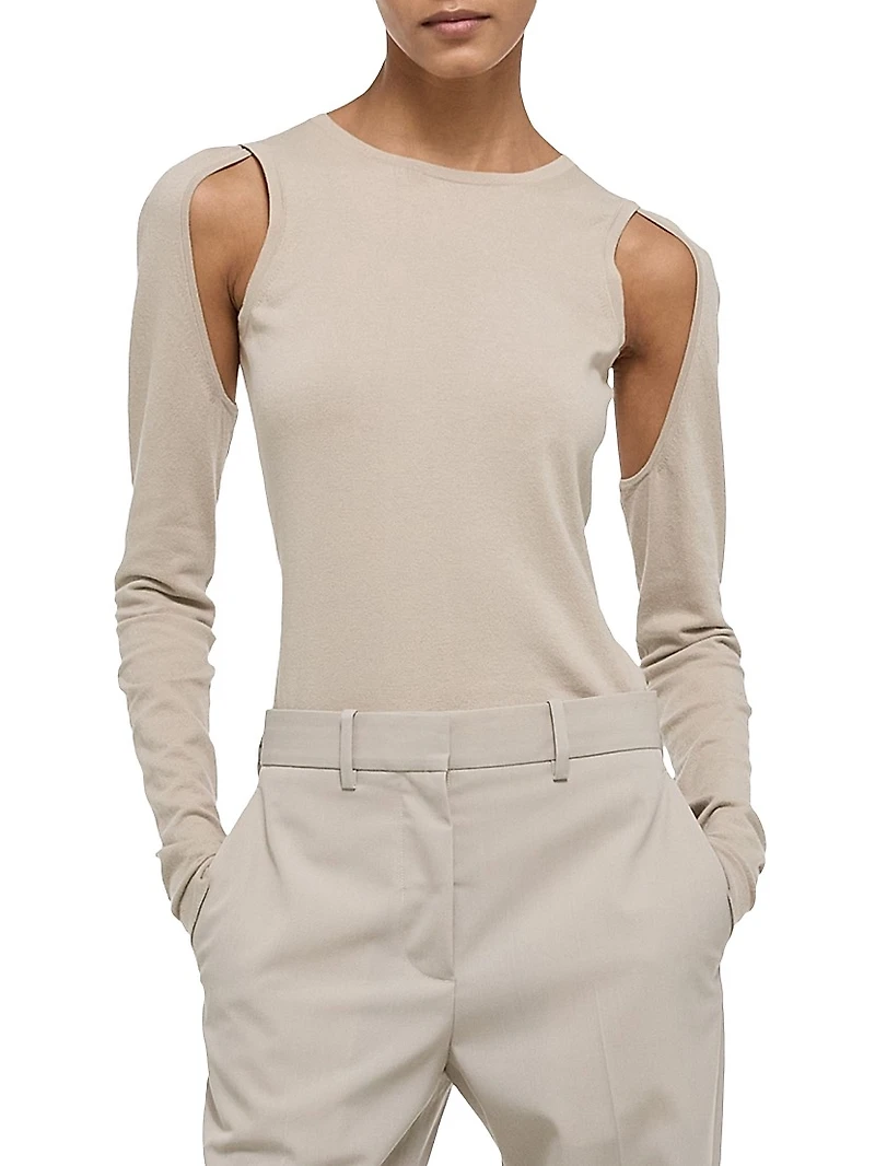 Cotton Cut-Out Crewneck Sweater