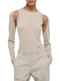 Cotton Cut-Out Crewneck Sweater