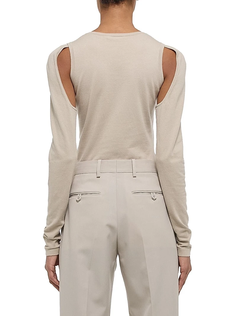 Cotton Cut-Out Crewneck Sweater