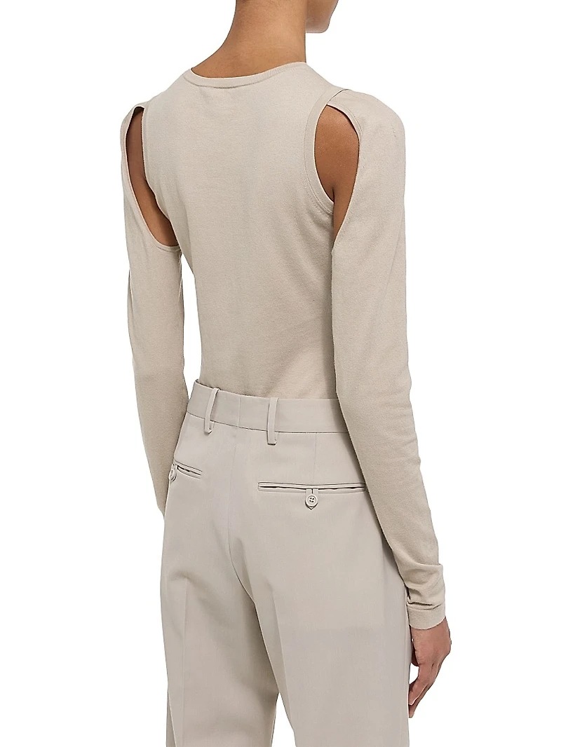Cotton Cut-Out Crewneck Sweater
