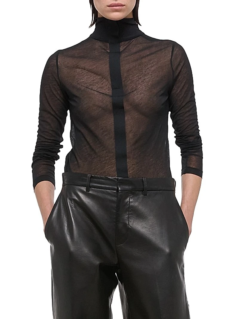 Sheer Cotton Turtleneck Sweater