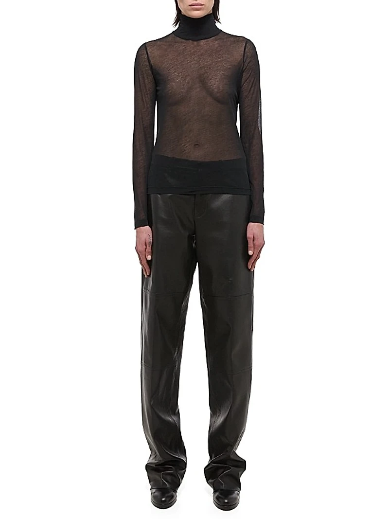 Sheer Cotton Turtleneck Sweater