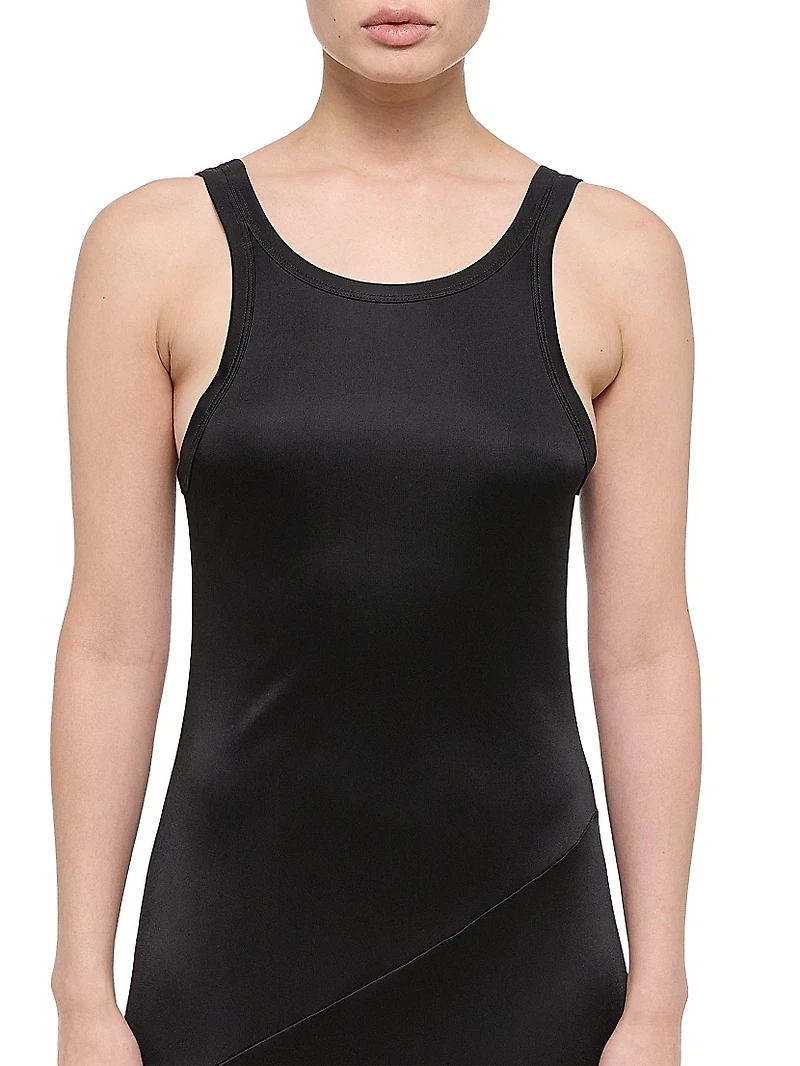 Jersey Asymmetric-Hem Sleeveless Maxi Dress