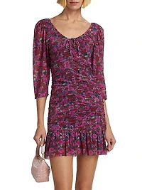 Floral Mesh Ruched Minidress
