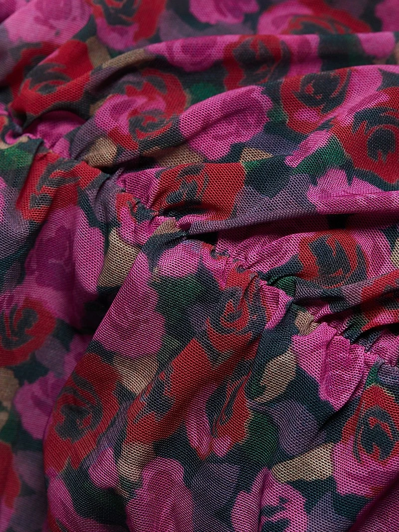 Floral Mesh Ruched Minidress