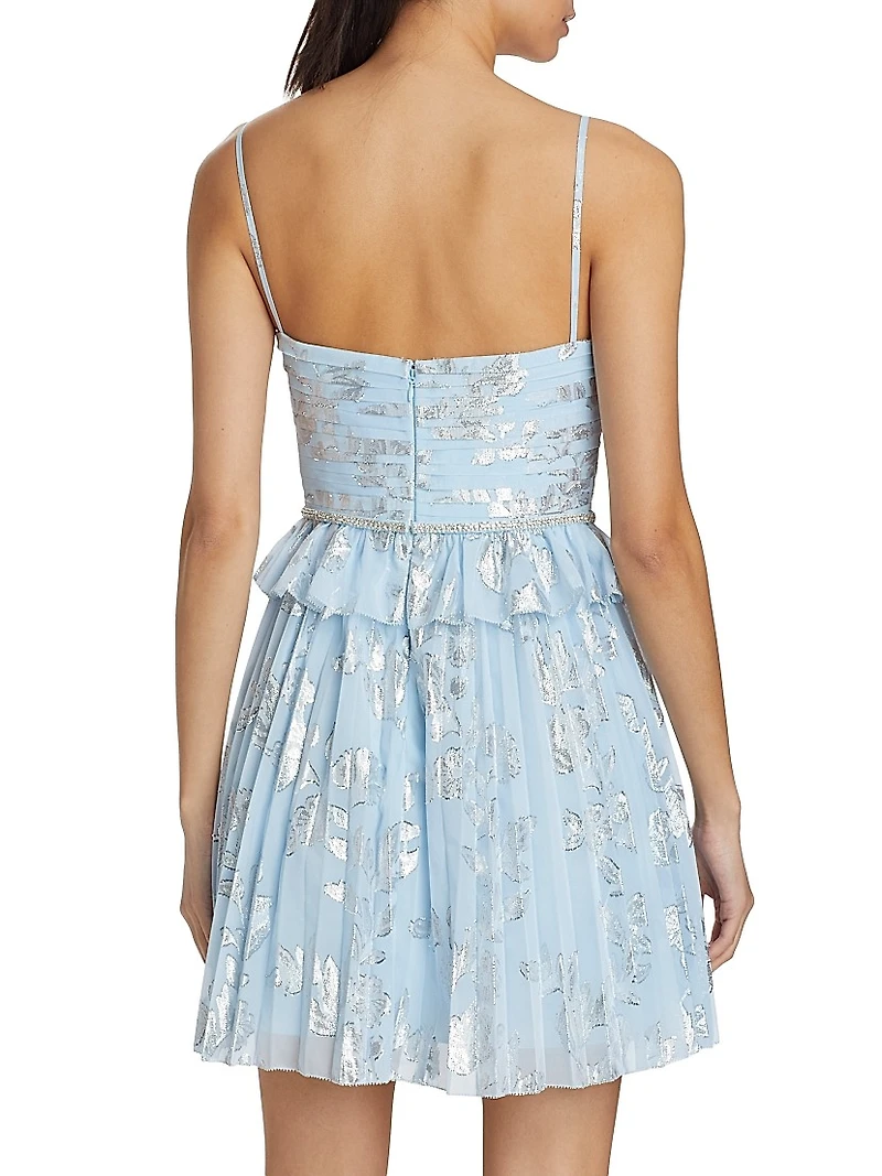 Metallic Floral Ruffle Minidress