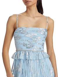 Metallic Floral Ruffle Minidress