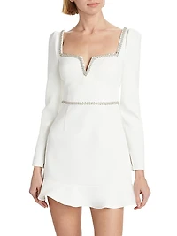 Bonded Crêpê Embellished Flounce Minidress