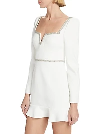 Bonded Crêpê Embellished Flounce Minidress