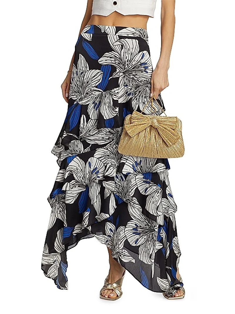 Elina Chiffon Floral Ruffled Maxi Skirt