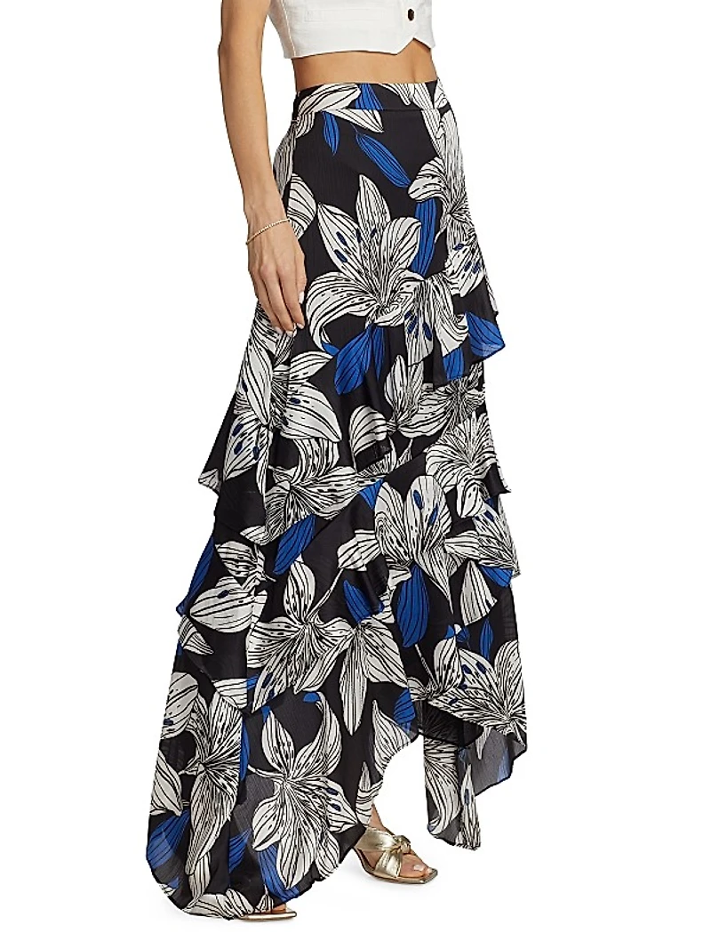 Elina Chiffon Floral Ruffled Maxi Skirt