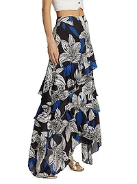 Elina Chiffon Floral Ruffled Maxi Skirt