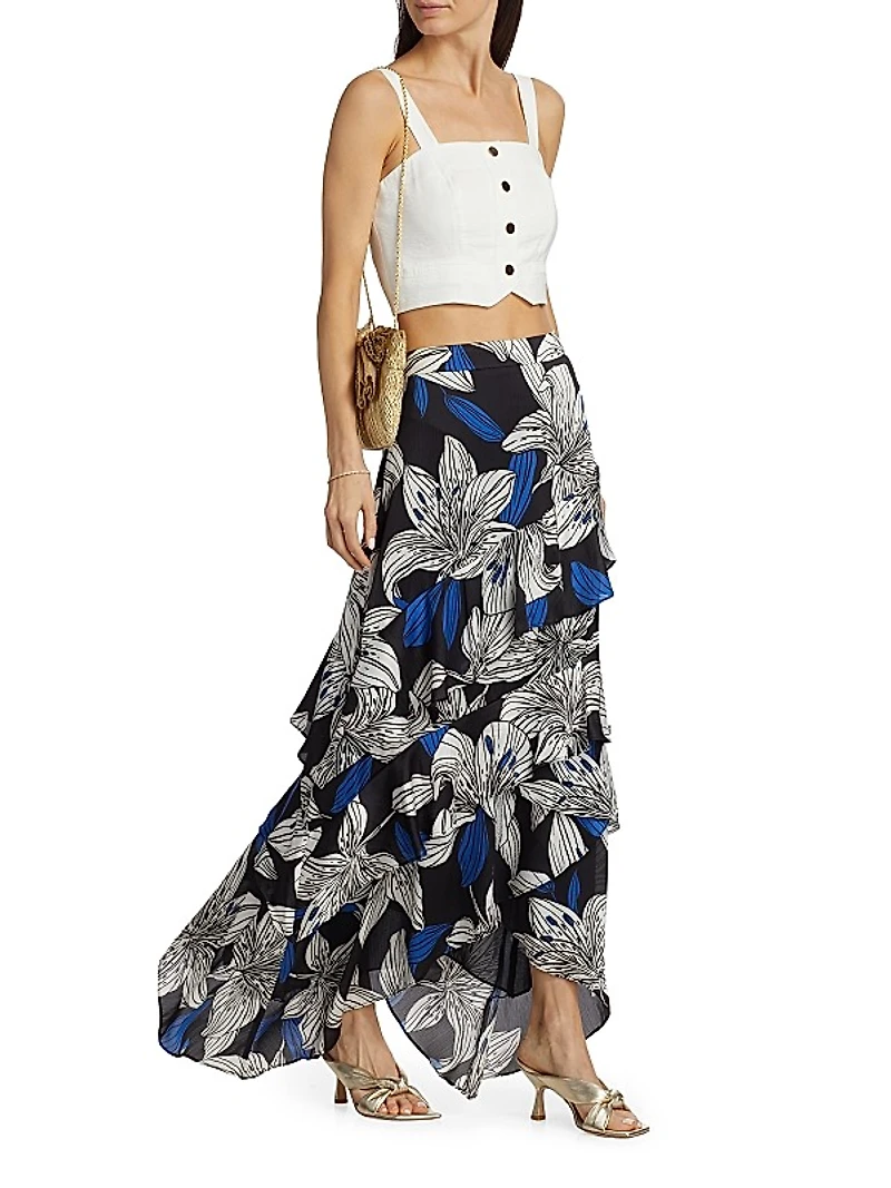 Elina Chiffon Floral Ruffled Maxi Skirt
