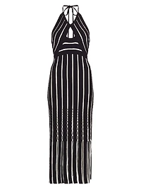 Frida Fringed Striped Cotton Halterneck Midi-Dress