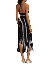 Frida Fringed Striped Cotton Halterneck Midi-Dress