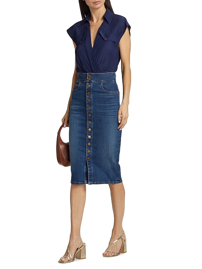 Karter Denim High-Waisted Midi-Skirt
