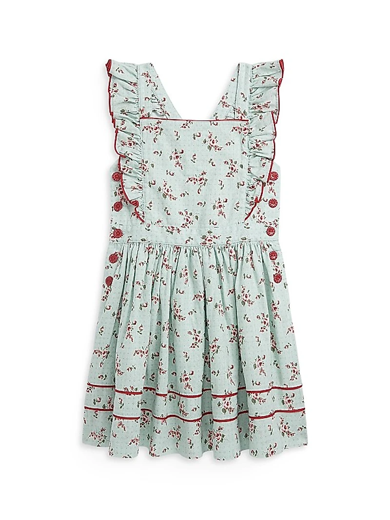 Little Girl's Floral Linen Ruffle-Trim Dress